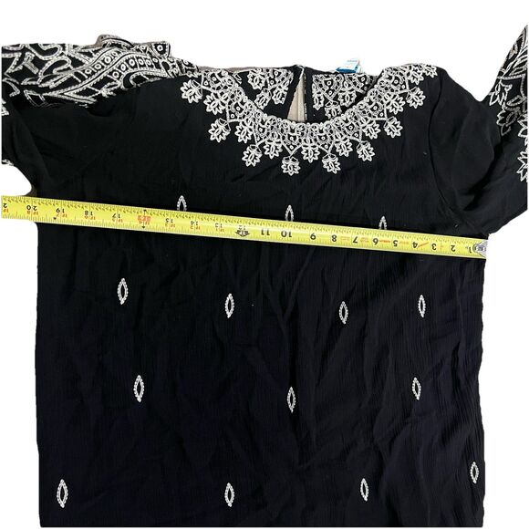 SUNDANCE Palace Shift Midi Dress Black Bell Sleeve Embroidered Scallop Hem Small - Picture 4 of 14
